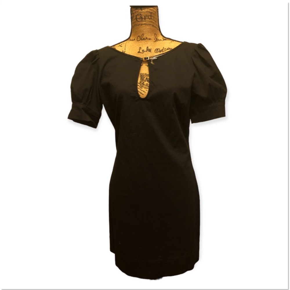 LaRok Vintage Puff Sleeve Keyhole Black Mini Dress - Picture 11 of 13